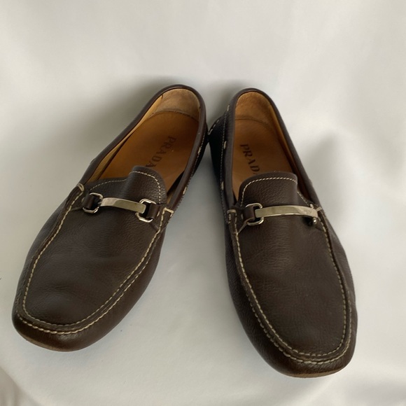 Prada Brown Leather Slip on Loafers US12/Prada 11 Men's Shoes - Medium Width - Picture 1 of 8